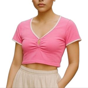 NWT Free People Movement Active Crop Top in Pink Lemonade/White Combo  XS
